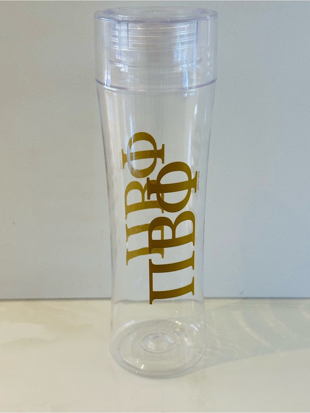 Pi Beta Phi h2go Clear Acrylic Travel Bottle with Gold Lettering